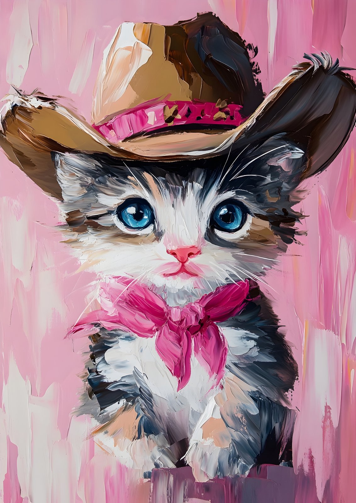 Cute Cowboy Kitten Poster | Whimsical Calico Cat Poster for Nursery & Kids Room Decor — Poster