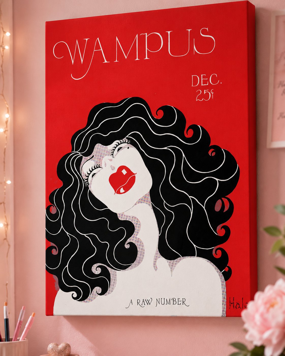 intage Wampus Art Print - Retro 1920s Art Nouveau Wall Art, Bold Red & Black Woman Illustration Poster, Signed by Hale canvas print — retro poster decor