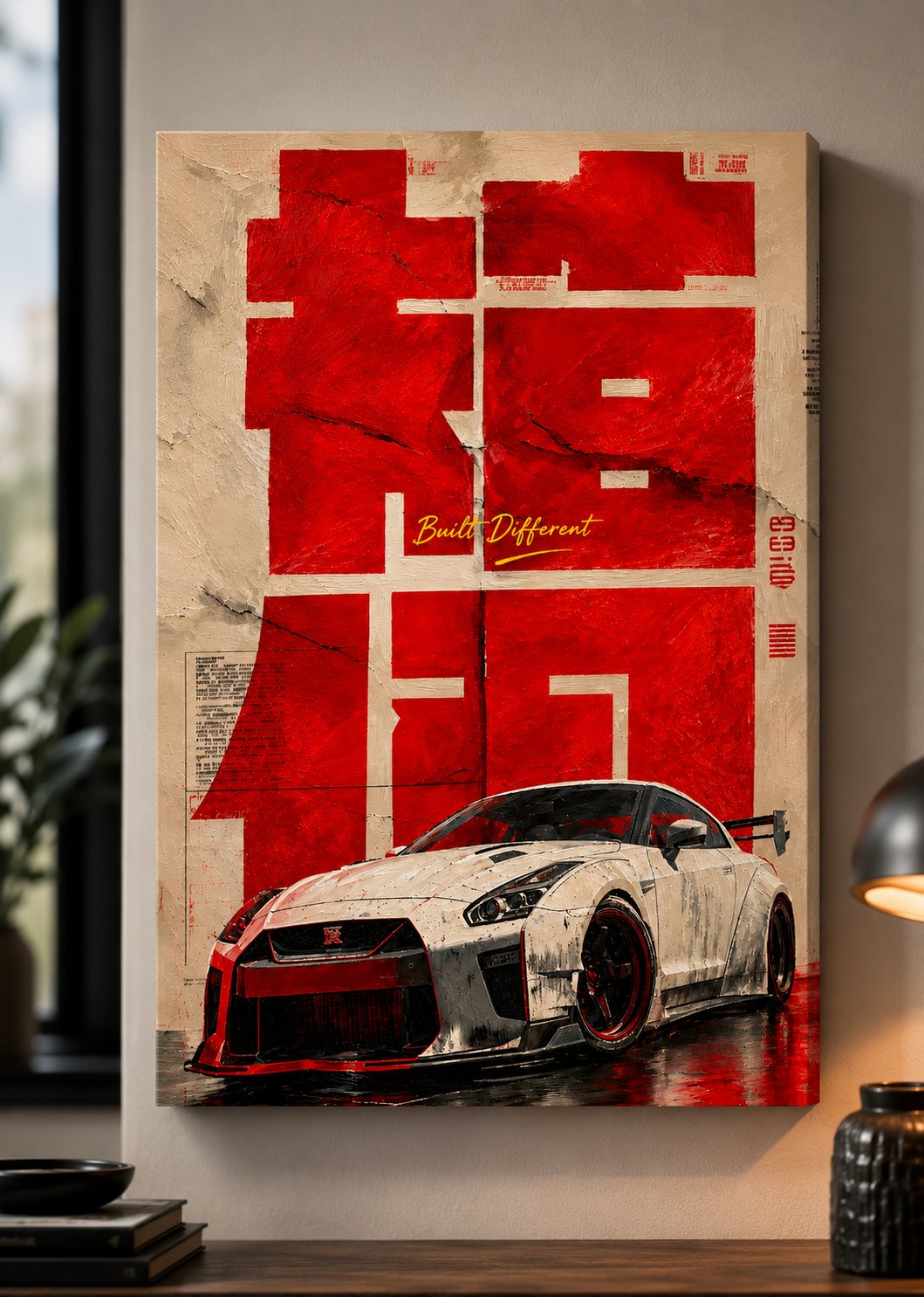  JDM Nissan GT-R Wall Art - "Built Different" Japanese Sports Car Poster & Canvas Print canvas print — Nissan GTR poster