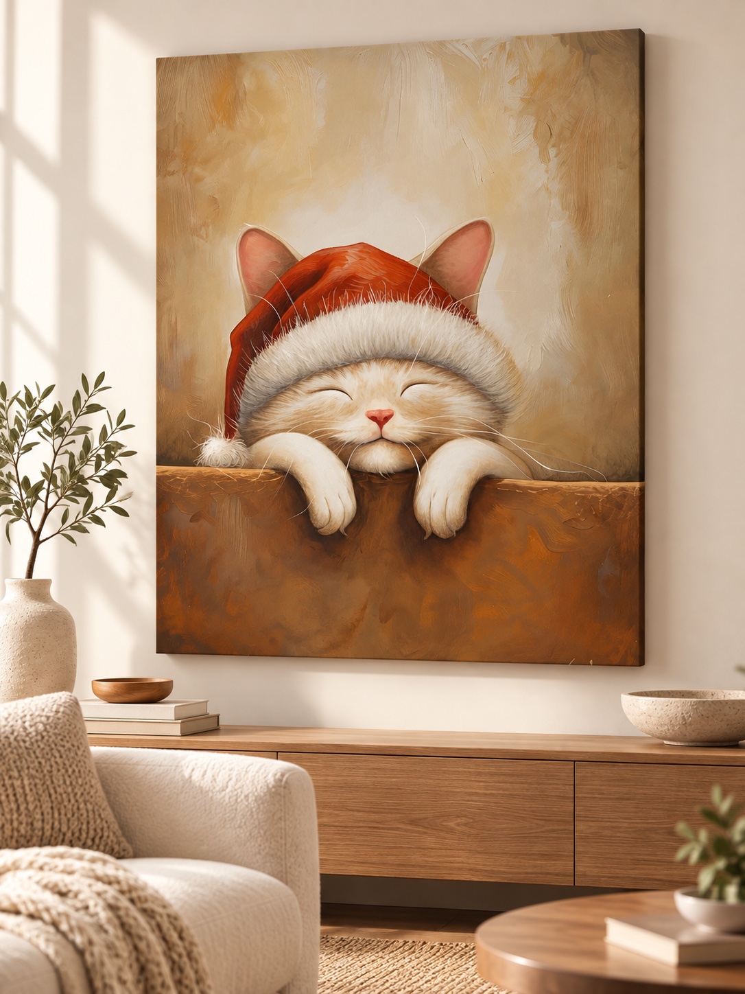 Kitten in Santa Hat Christmas Canvas Wall Art