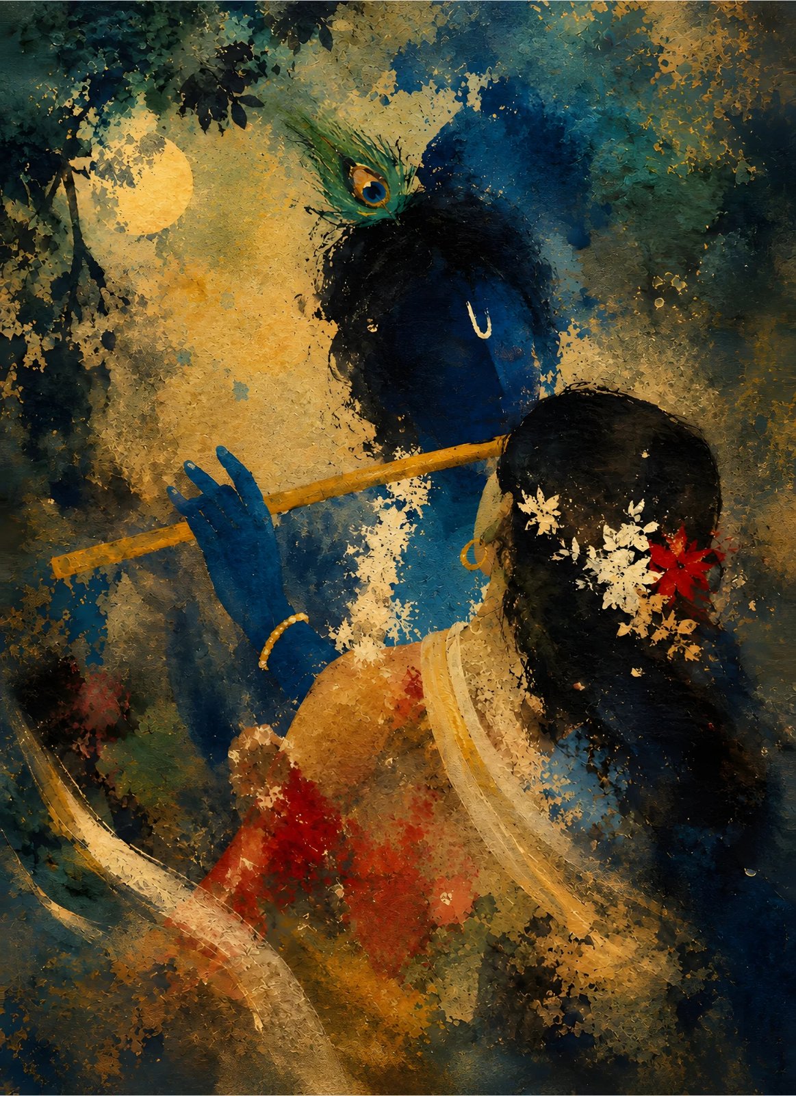 Krishna Flute Moonlight Canvas Wall Art for Living Room