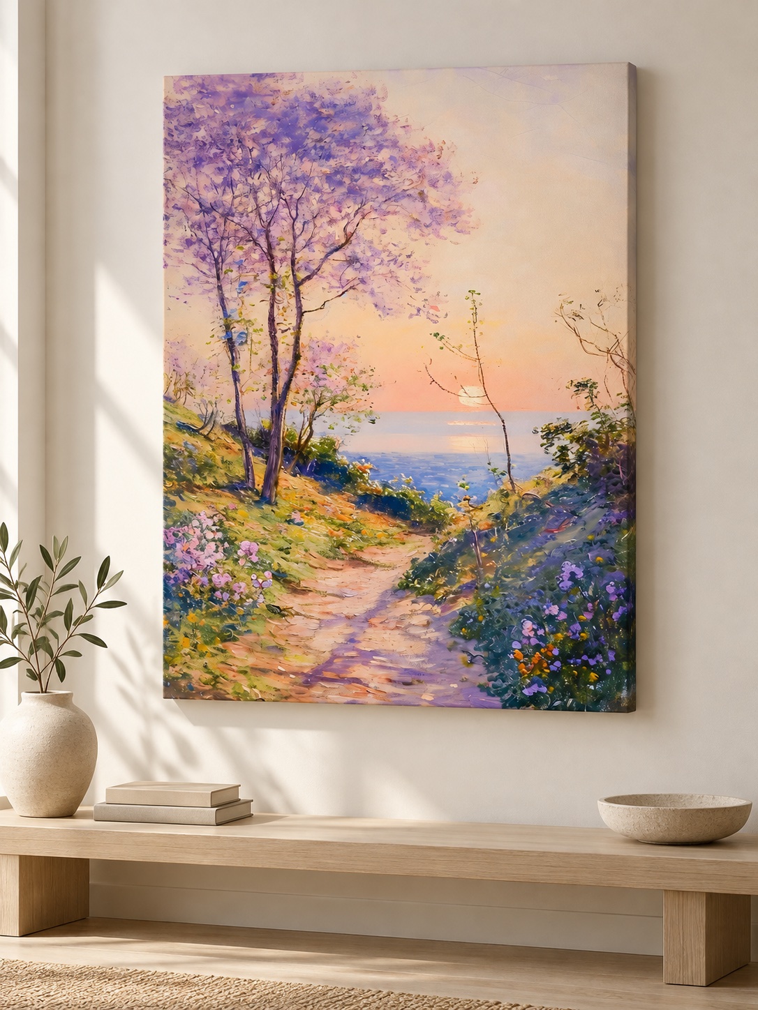 Lilac Trees Path to Sea Canvas Wall Art