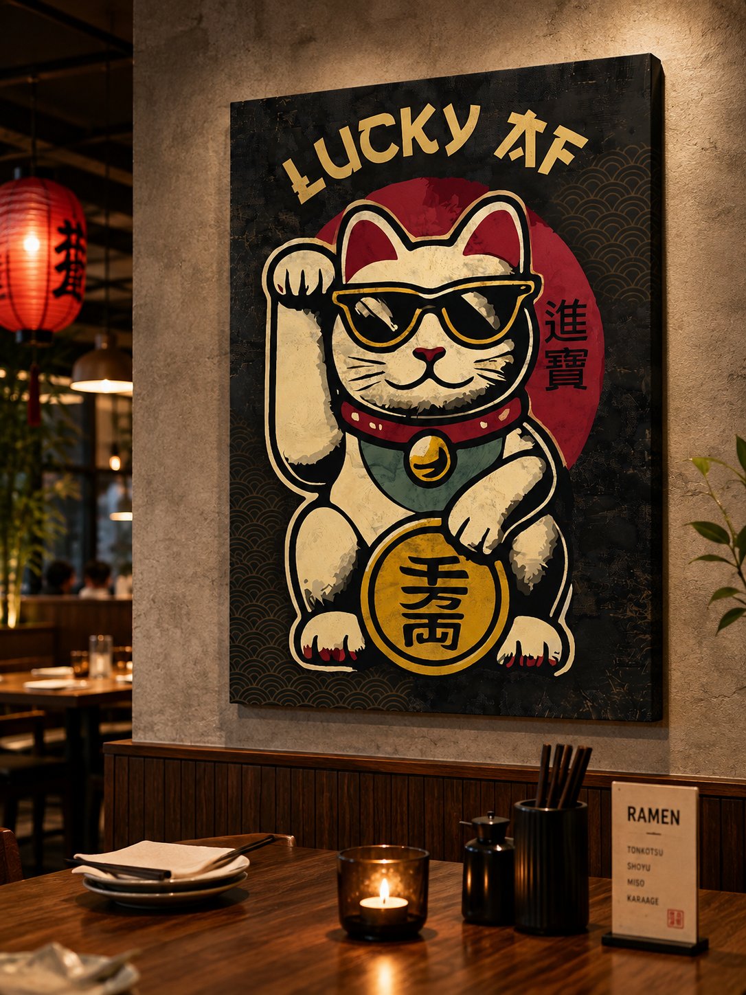 Lucky AF Maneki Neko Lucky Cat Wall Art | Modern Japanese Feng Shui Canvas Print canvas print — maneki neko