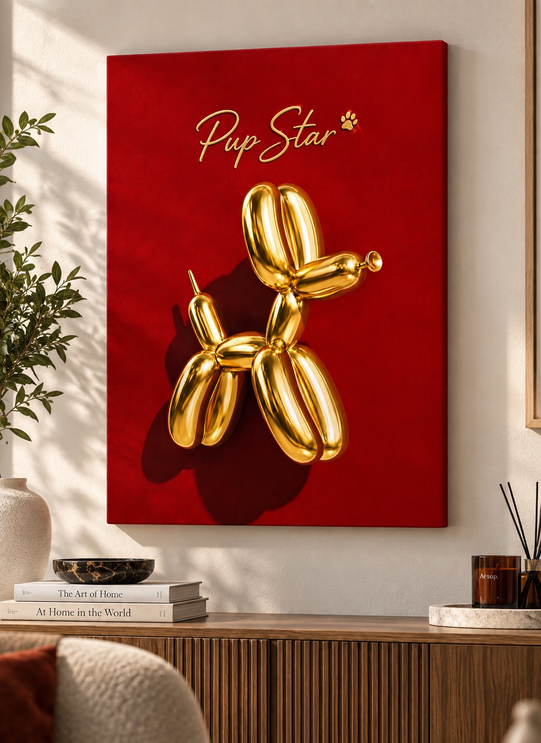 Luxury Gold Balloon Dog Wall Art - Modern Metallic "Pup Star" Pop Art Print for Living Room & Office Decor canvas print — balloon dog decor