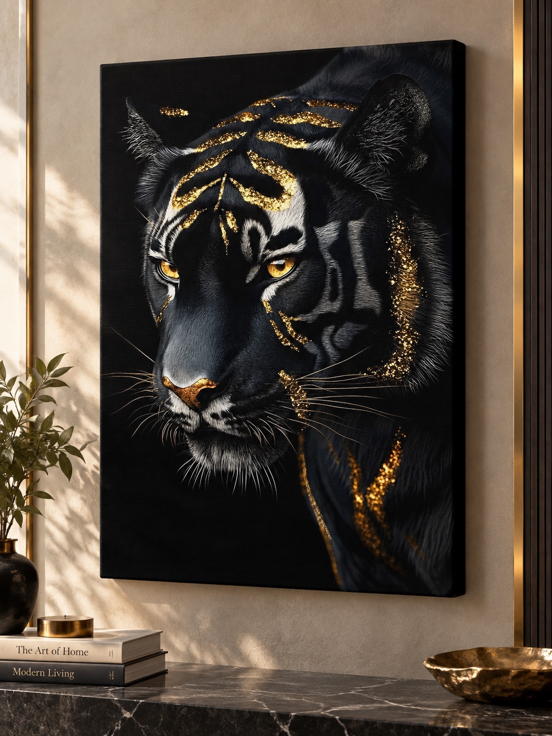 Majestic Black & Gold Tiger Canvas Wall Art | Luxury Modern Wildlife Print canvas print — panther wall decor