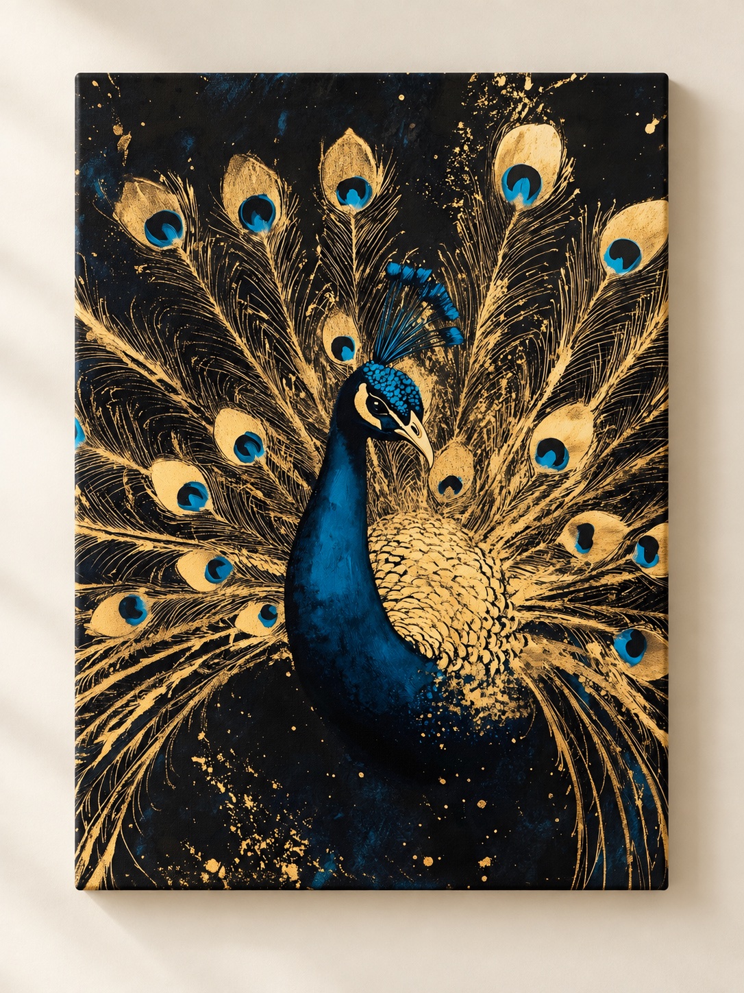 Majestic Blue and Gold Peacock Canvas Wall Art