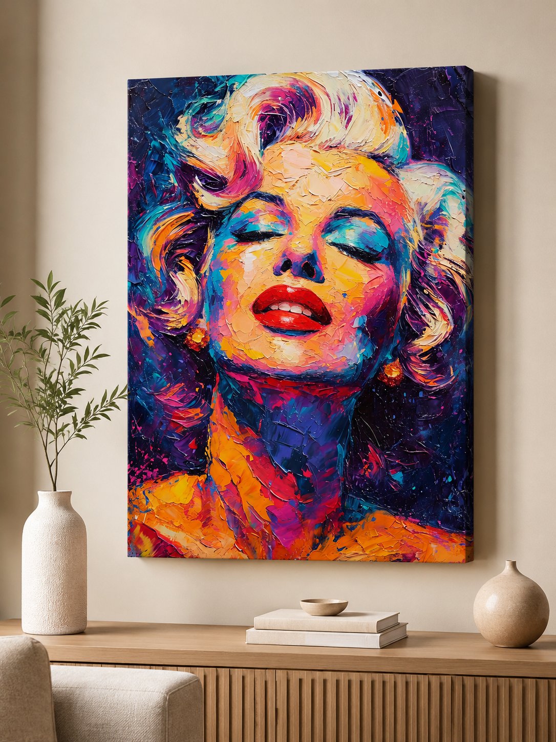 Marilyn Monroe Pop Art Canvas Print | Colorful Abstract Celebrity Wall Art | Vibrant Impasto Oil Painting Style Poster | Modern Living Room Decor canvas print — impasto woman