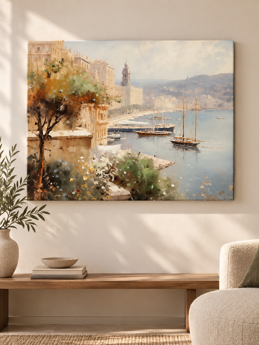 Mediterranean Harbor Sailboats Canvas Wall Art