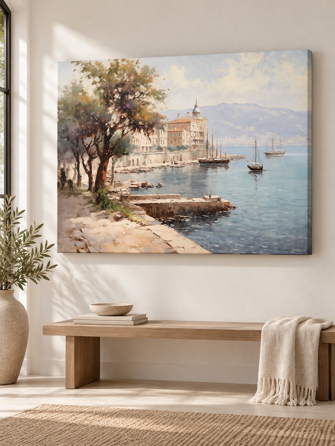 Mediterranean Seaside Promenade Canvas Wall Art