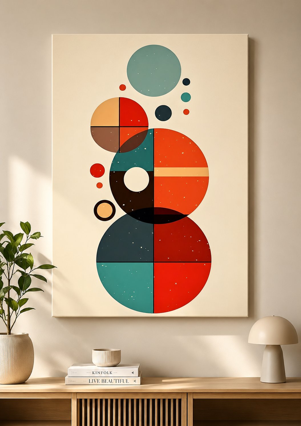 Mid-Century Modern Geometric Wall Art | Retro Abstract Circle Canvas Print | Minimalist Boho Poster for Living Room Deco canvas print — mid century modern decor
