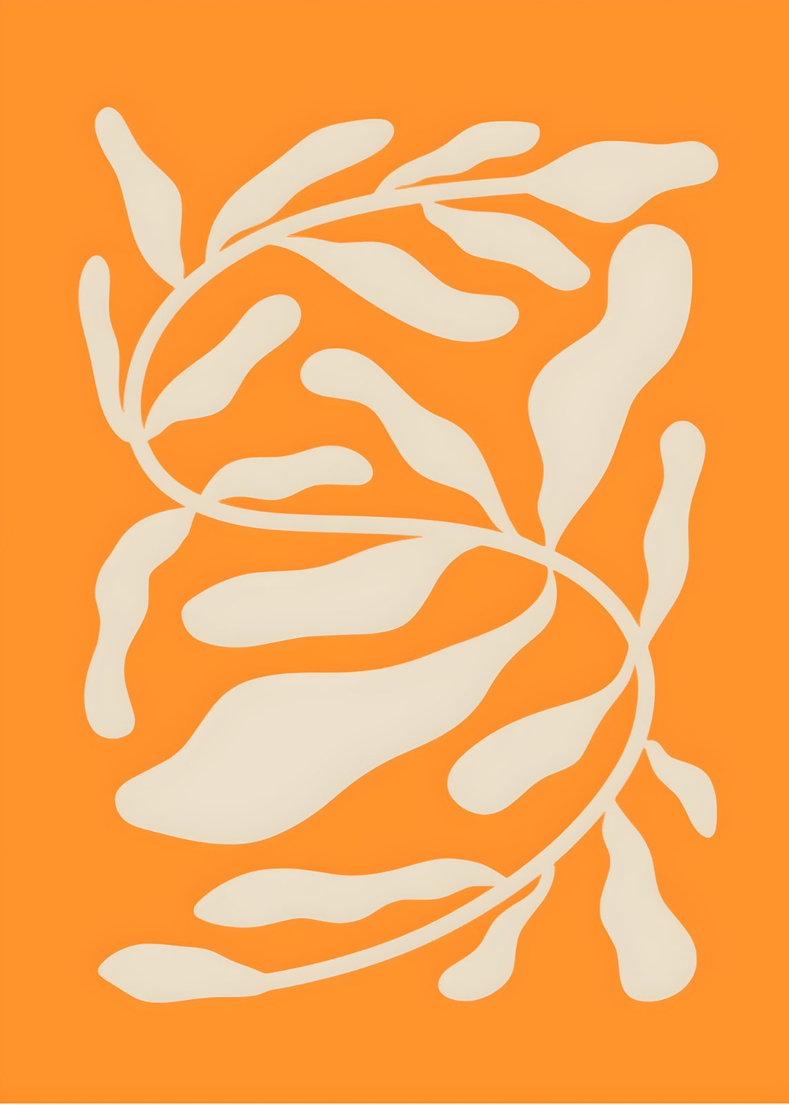 Minimalist Botanical Poster | Abstract Orange and Beige Seaweed Leaf Poster | Modern Boho Living Room Decor — Poster