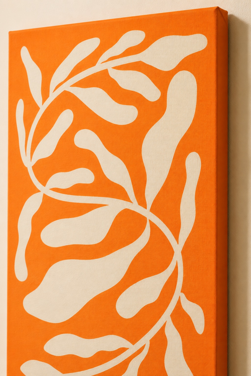 Minimalist Botanical Wall Art Print | Abstract Orange and Beige Seaweed Leaf Poster | Modern Boho Living Room Decor canvas print — leaf silhouette print