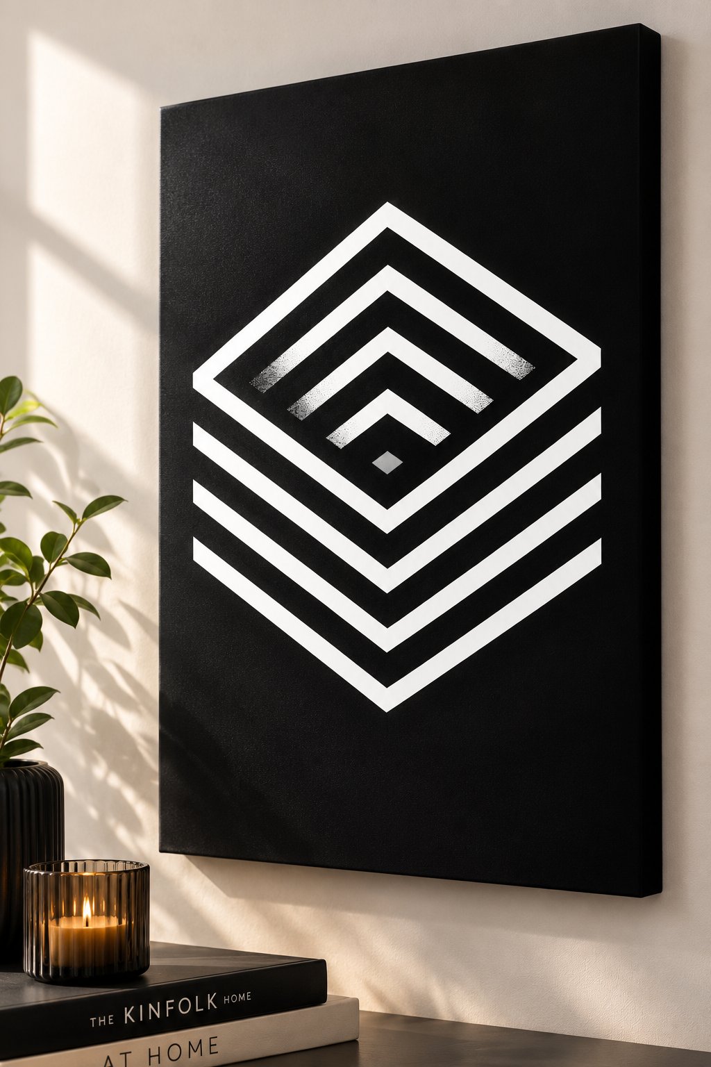 Minimalist Geometric Cube Wall Art | Modern Abstract Isometric Line Poster Print | Nordic Black and White Optical Illusion Canvas Art canvas print — optical illusion print