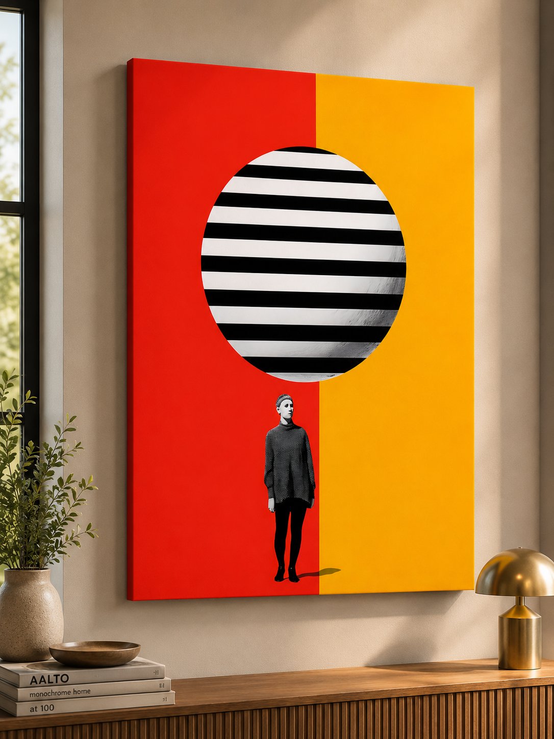 Minimalist Pop Art Canvas Print - Abstract Split Color Wall Art - Red and Yellow Modern Poster canvas print — retro collage print