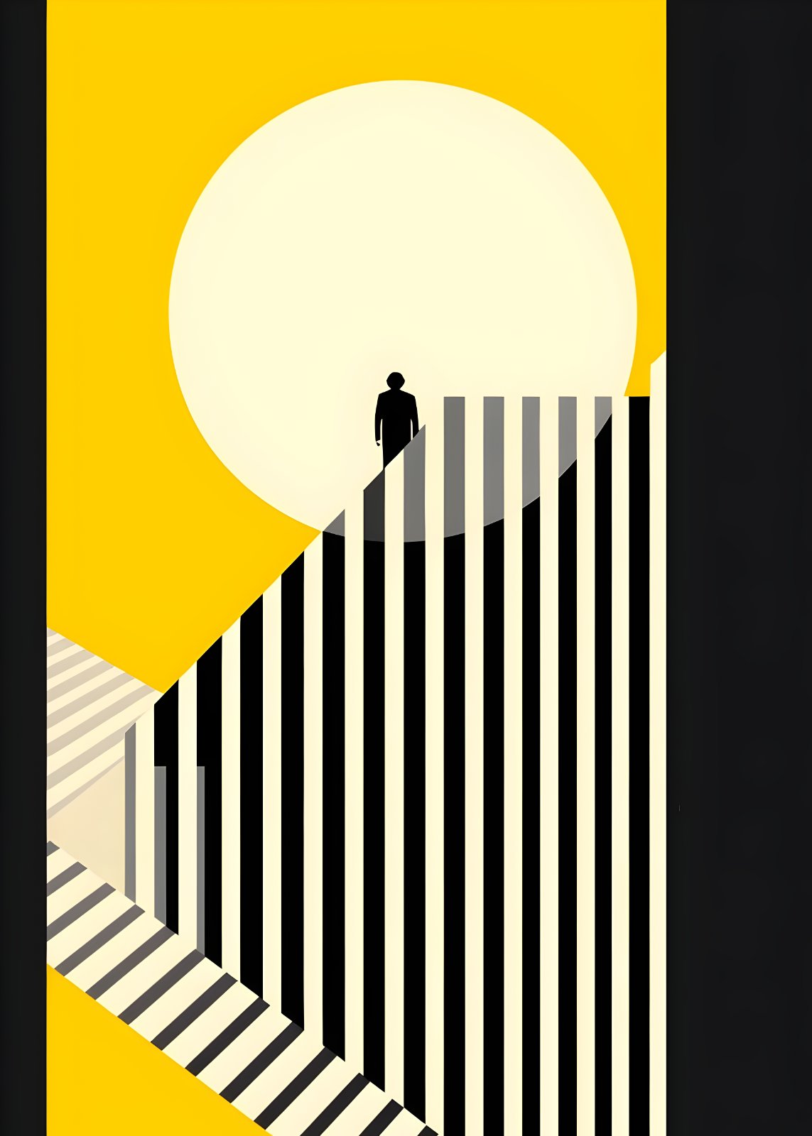 Minimalist Silhouette Poster - Modern Yellow and Black Geometric Art Print, Contemporary Escalator Poster for Living Room Decor — Poster