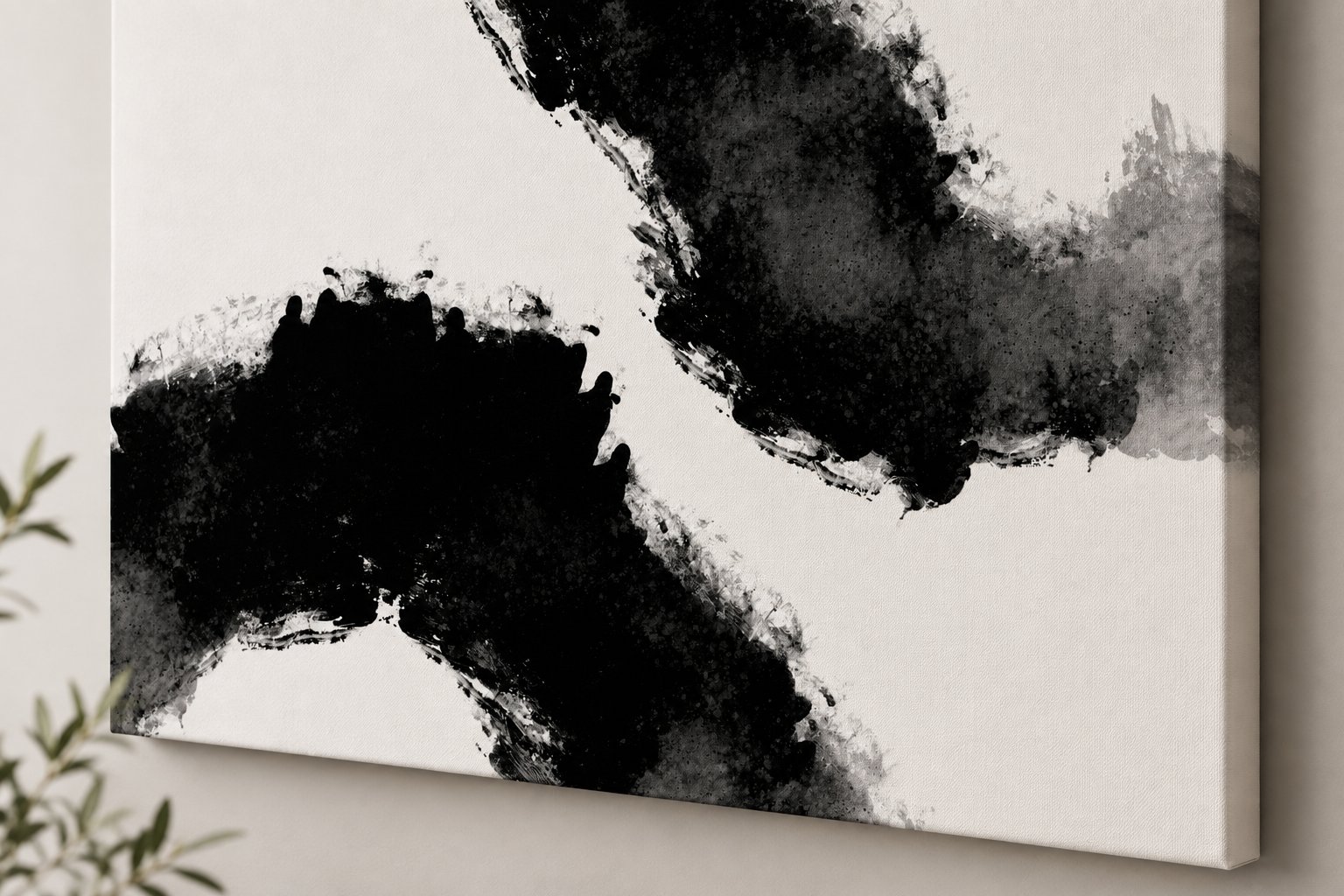 Modern Abstract, Minimalist Monochromatic, Contemporary Ink Brush Stroke, Zen-inspired. canvas print — ink wash