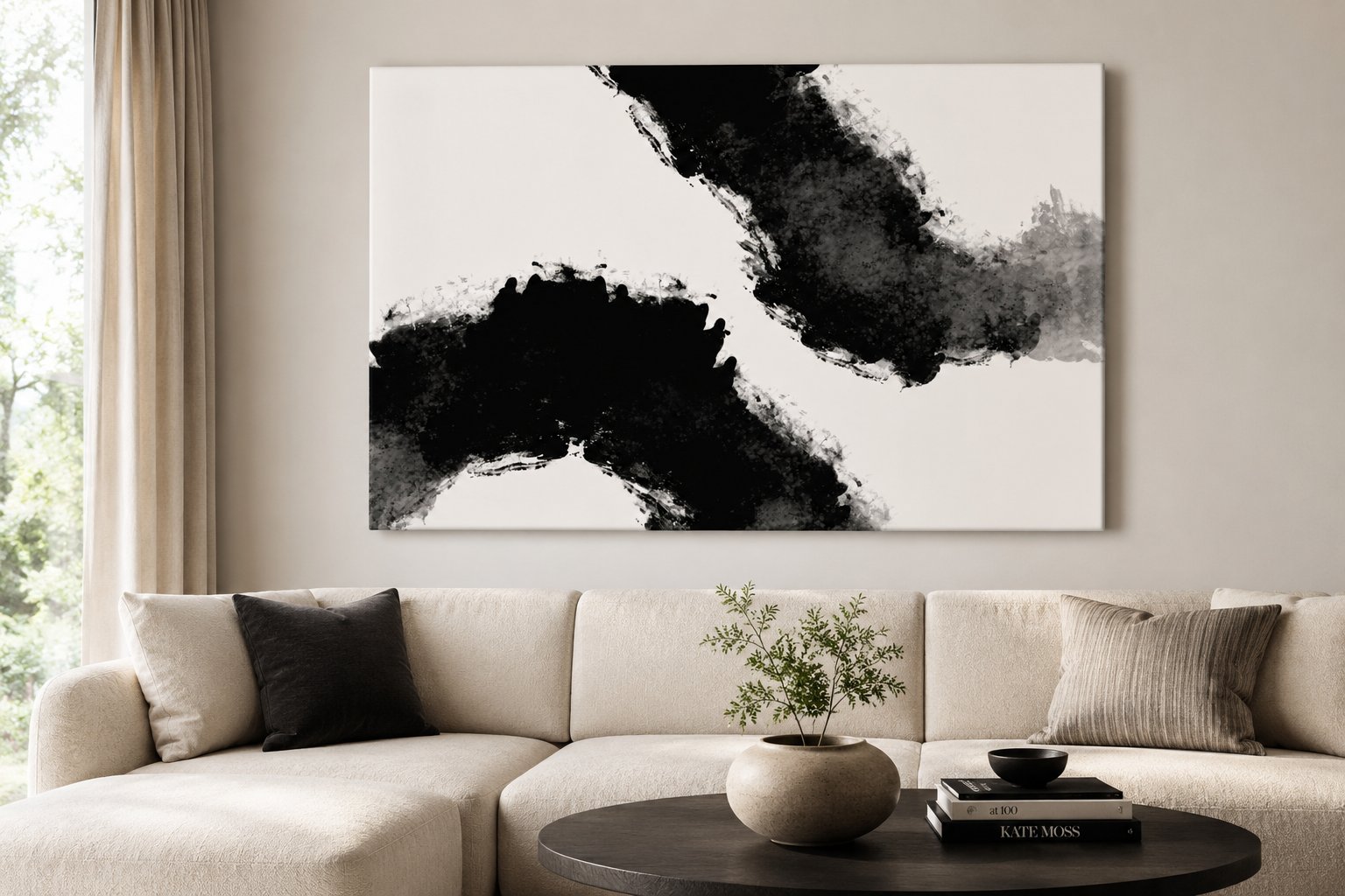 Modern Abstract, Minimalist Monochromatic, Contemporary Ink Brush Stroke, Zen-inspired. — Poster