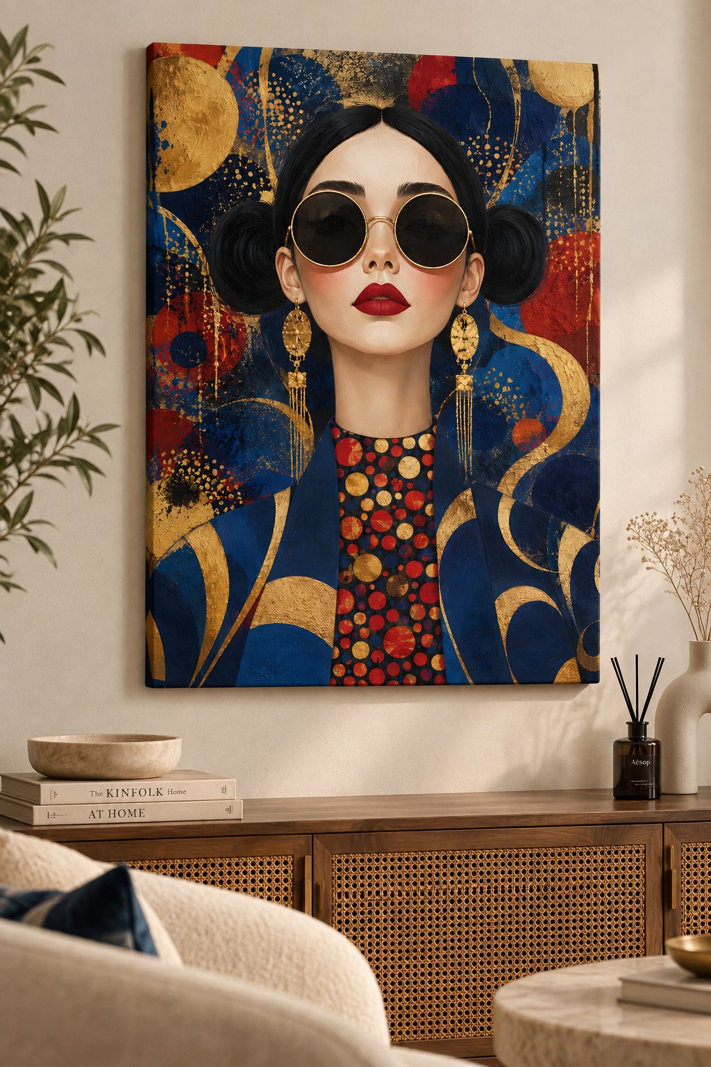 Modern Art Deco Woman Canvas Print - Abstract Blue and Gold Wall Art - Chic Pop Art Portrait canvas print — fashion wall decor