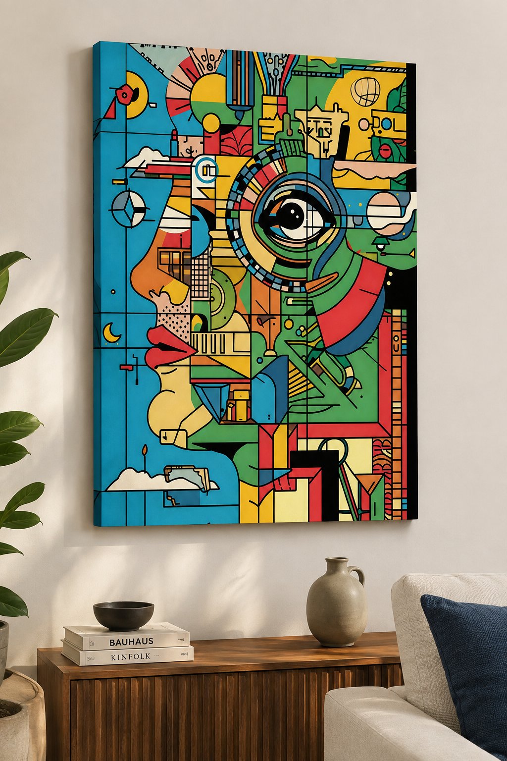 Modern Cubist Abstract Portrait Wall Art - Colorful Geometric Face Canvas Print canvas print — modern wall decor