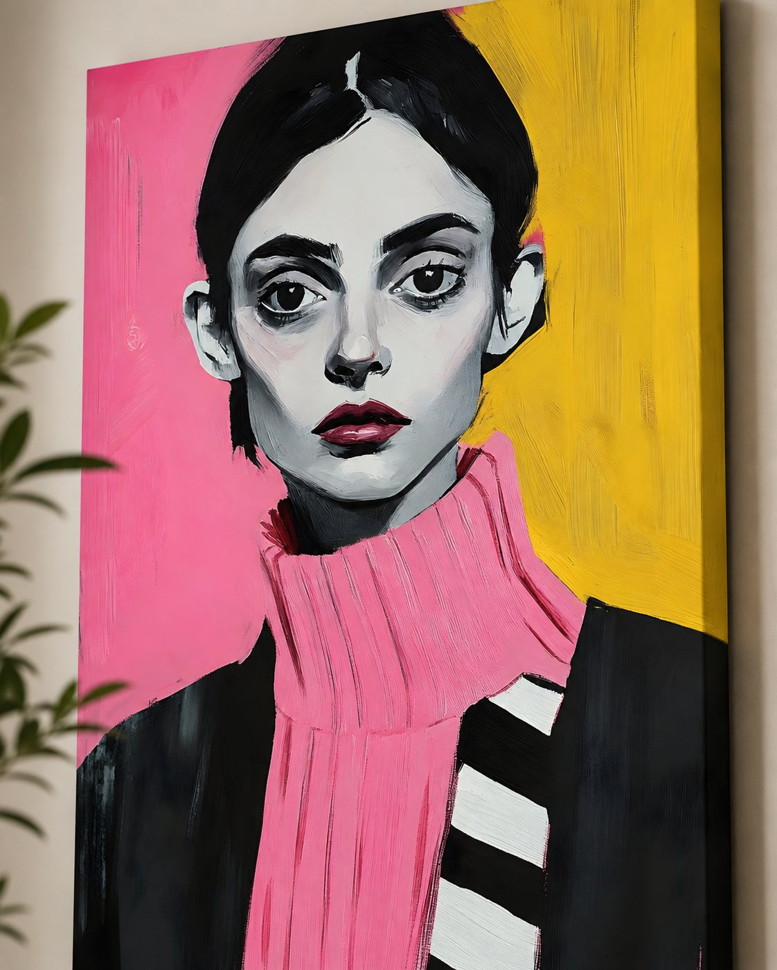 Modern Fashion Woman Portrait Wall Art - Bold Pink and Yellow Contemporary Pop Art Print canvas print — fashion illustration