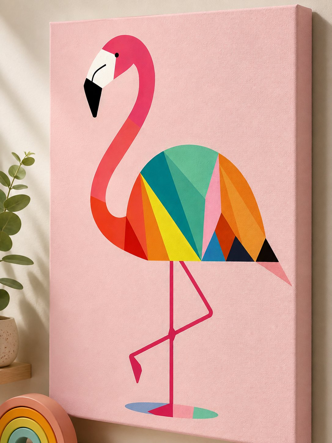 Modern Geometric Flamingo Art Print | Colorful Pastel Nursery & Living Room Wall Decor canvas print — flamingo canvas print