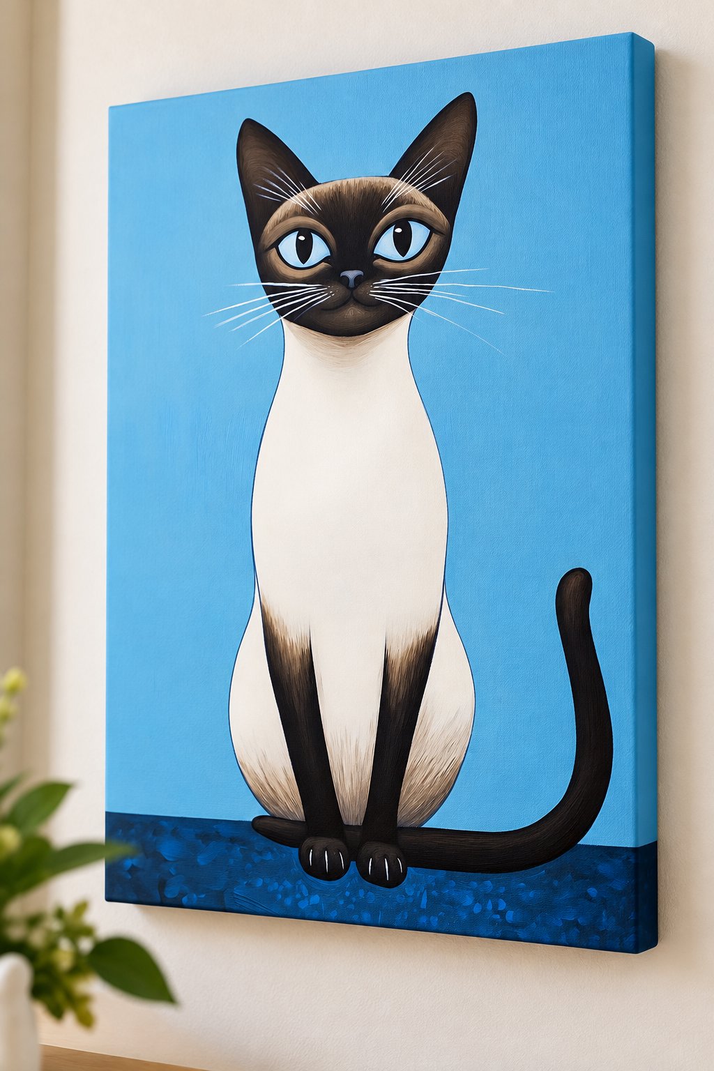 Modern Siamese Cat Canvas Wall Art - Minimalist Blue Eyed Feline Painting Print - Contemporary Pet Lover Home Decor canvas print — siamese cat print
