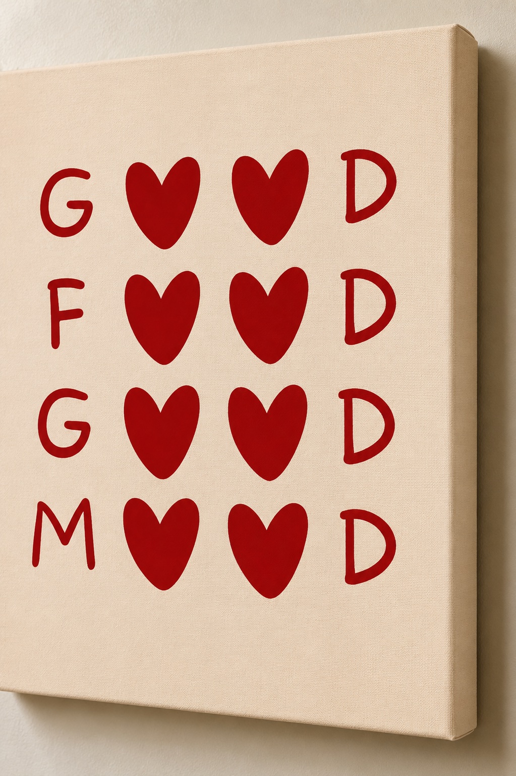 Modern Typography Kitchen Canvas Art - "Good Food Good Mood" Heart Poster canvas print — good mood decor