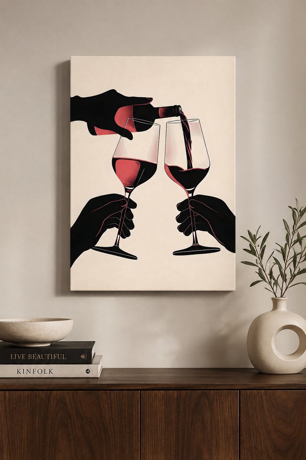 Modern Wine Wall Art | Minimalist Red Wine Pouring Illustration Poster | Contemporary Kitchen & Dining Room Decor canvas print — wine lover decor