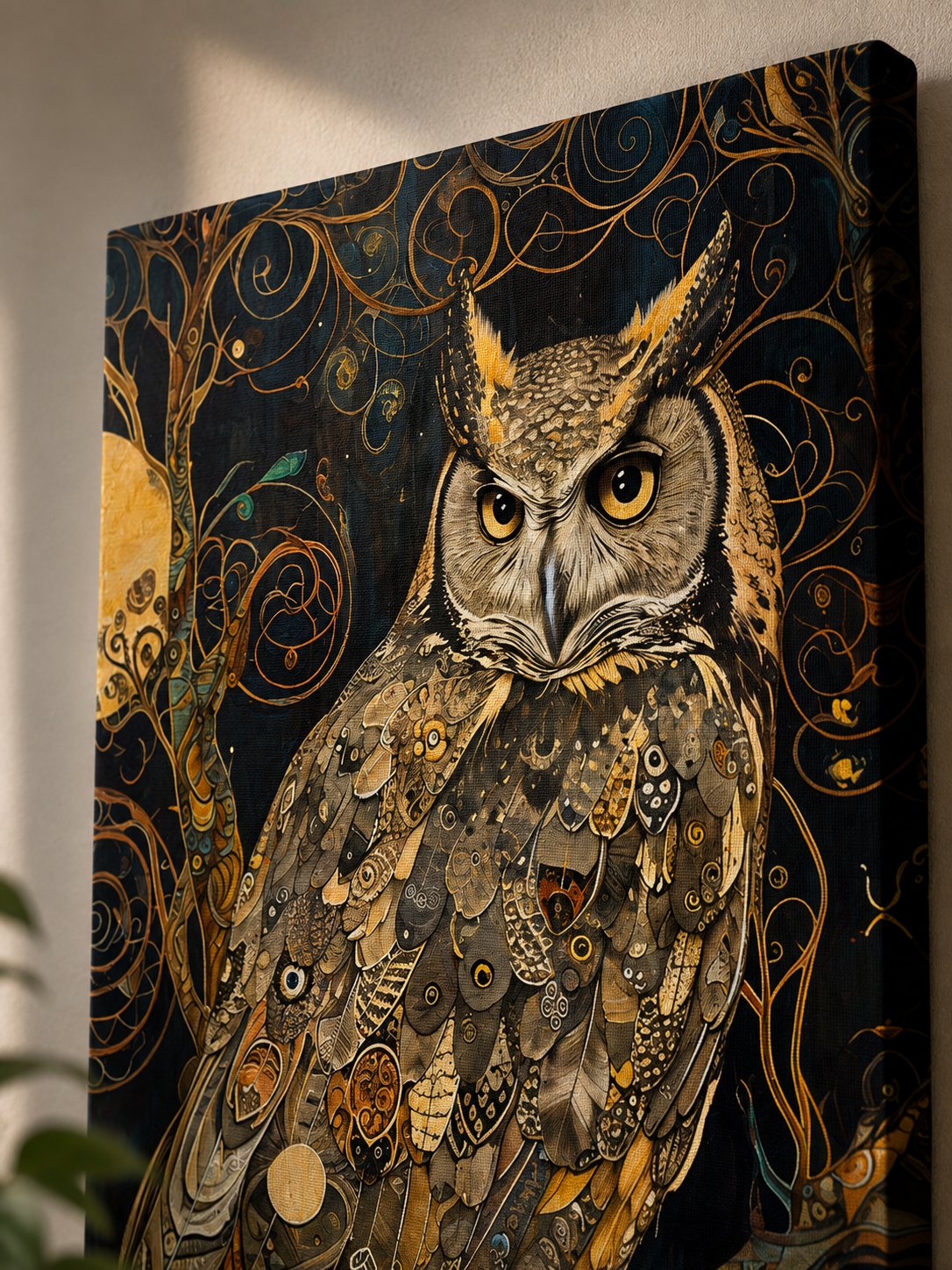 Mystical Great Horned Owl Canvas Wall Art - Intricate Mosaic Art Print canvas print — ornate owl decor