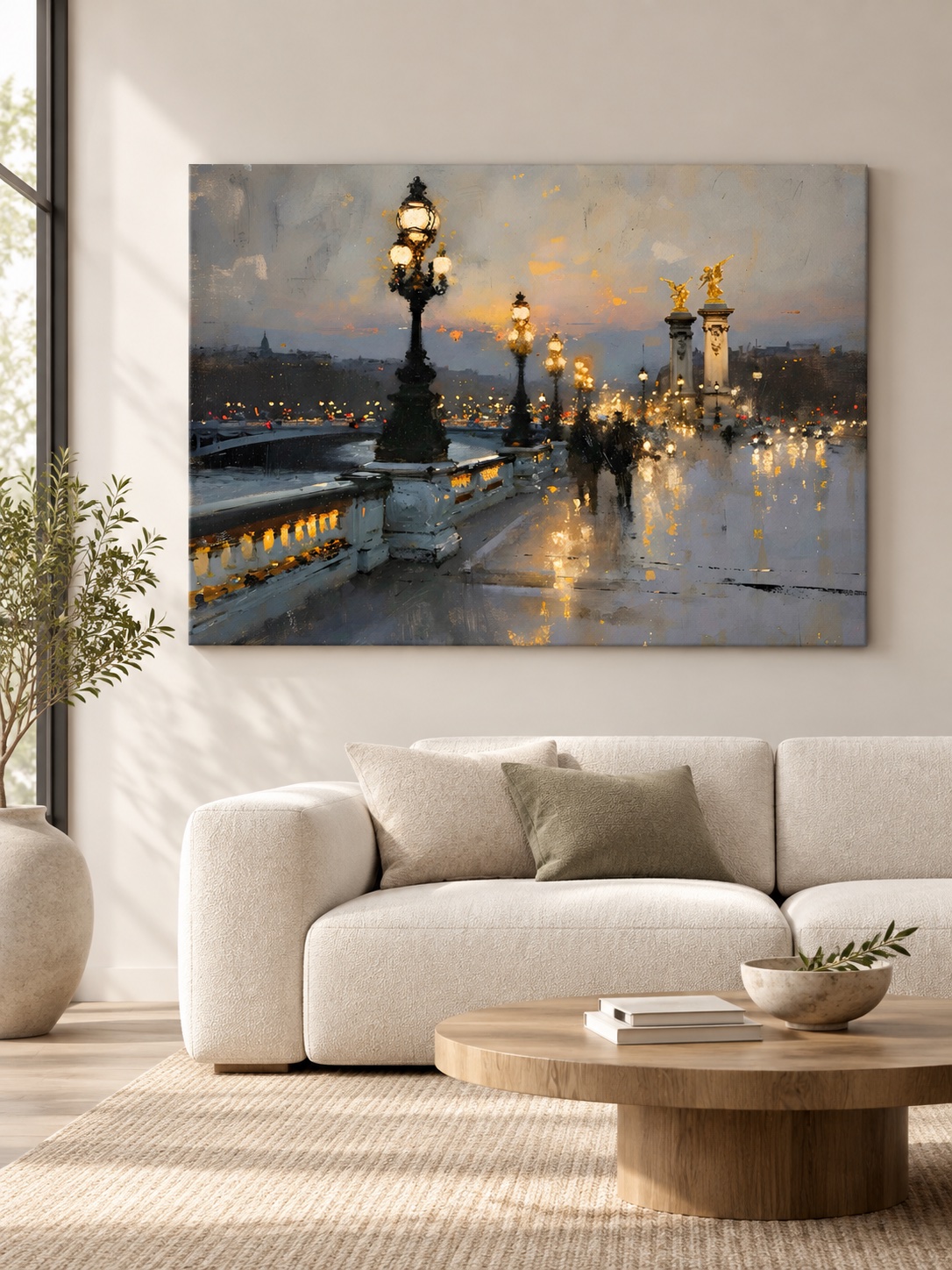 Paris Bridge at Dusk Canvas Wall Art