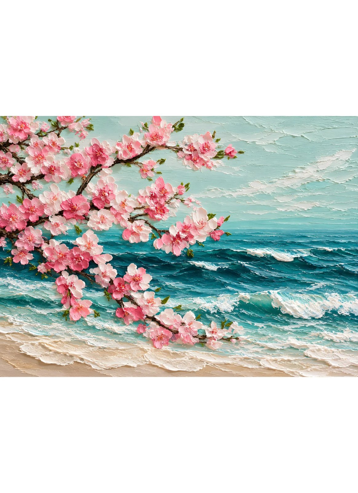 Pink Cherry Blossom Ocean poster - Impasto Floral Waves Painting for Living Room Decor — Poster