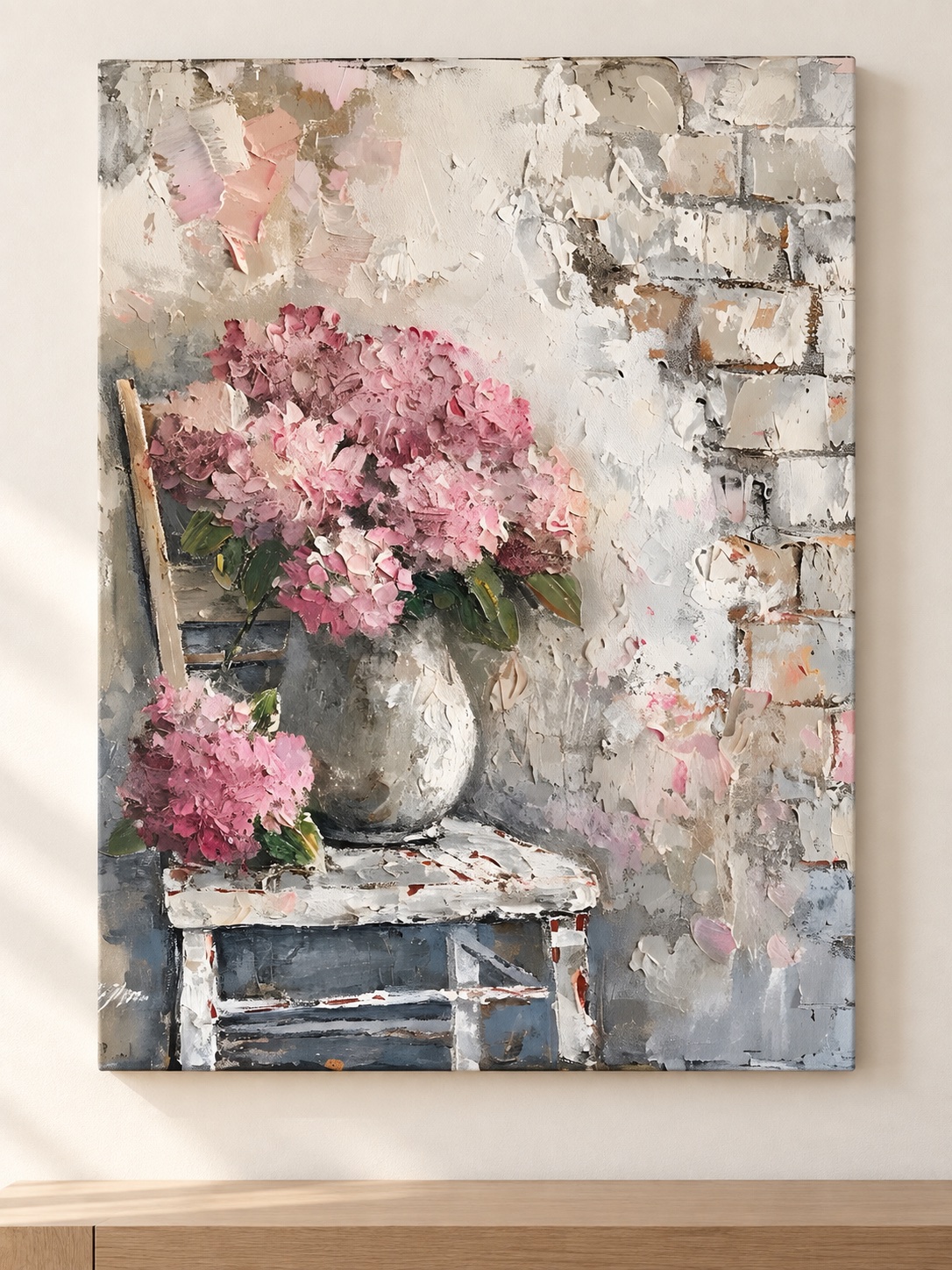 Pink Hydrangeas Vase Canvas Wall Art
