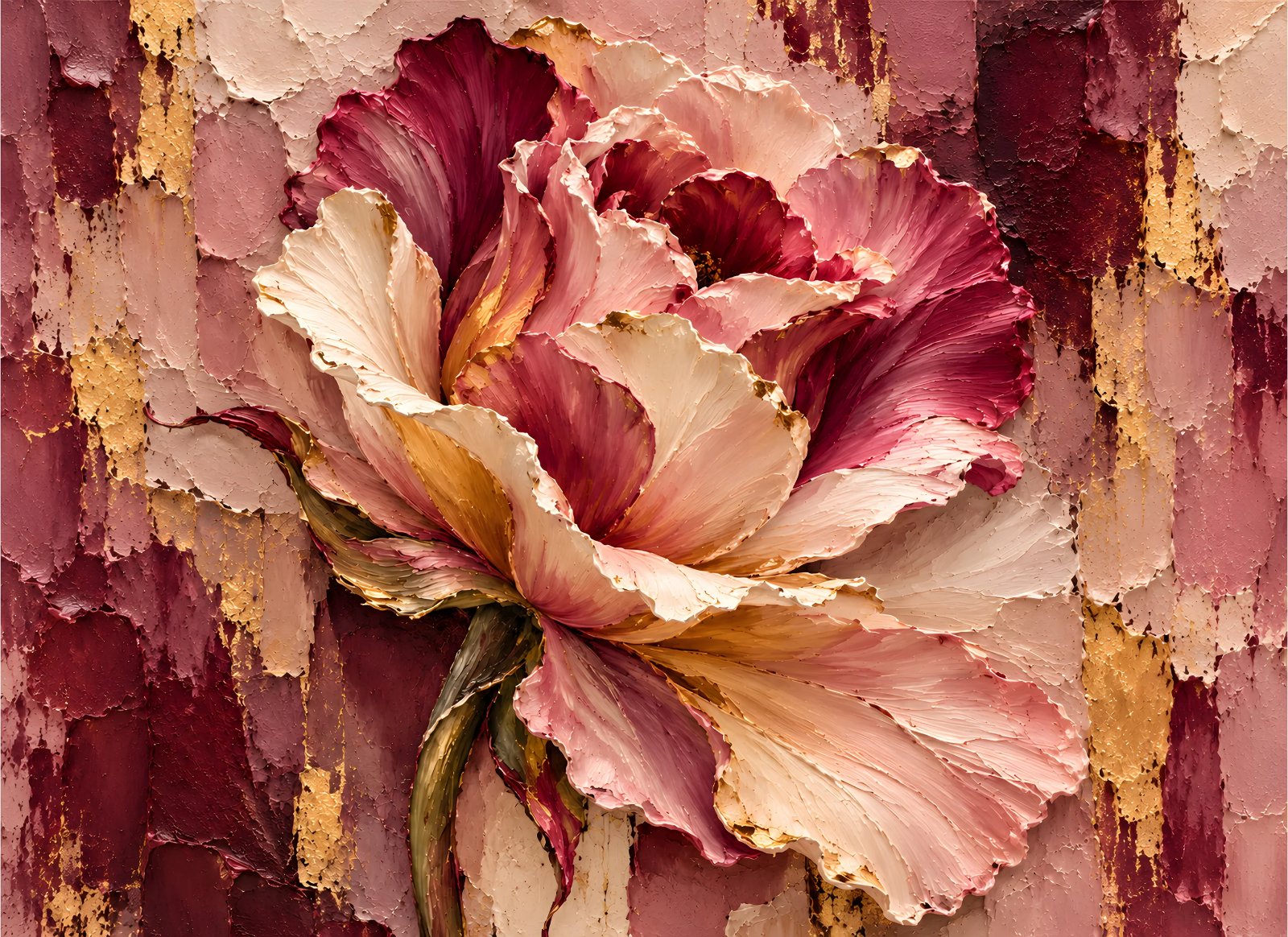 Pink peony impasto poster with textured petals