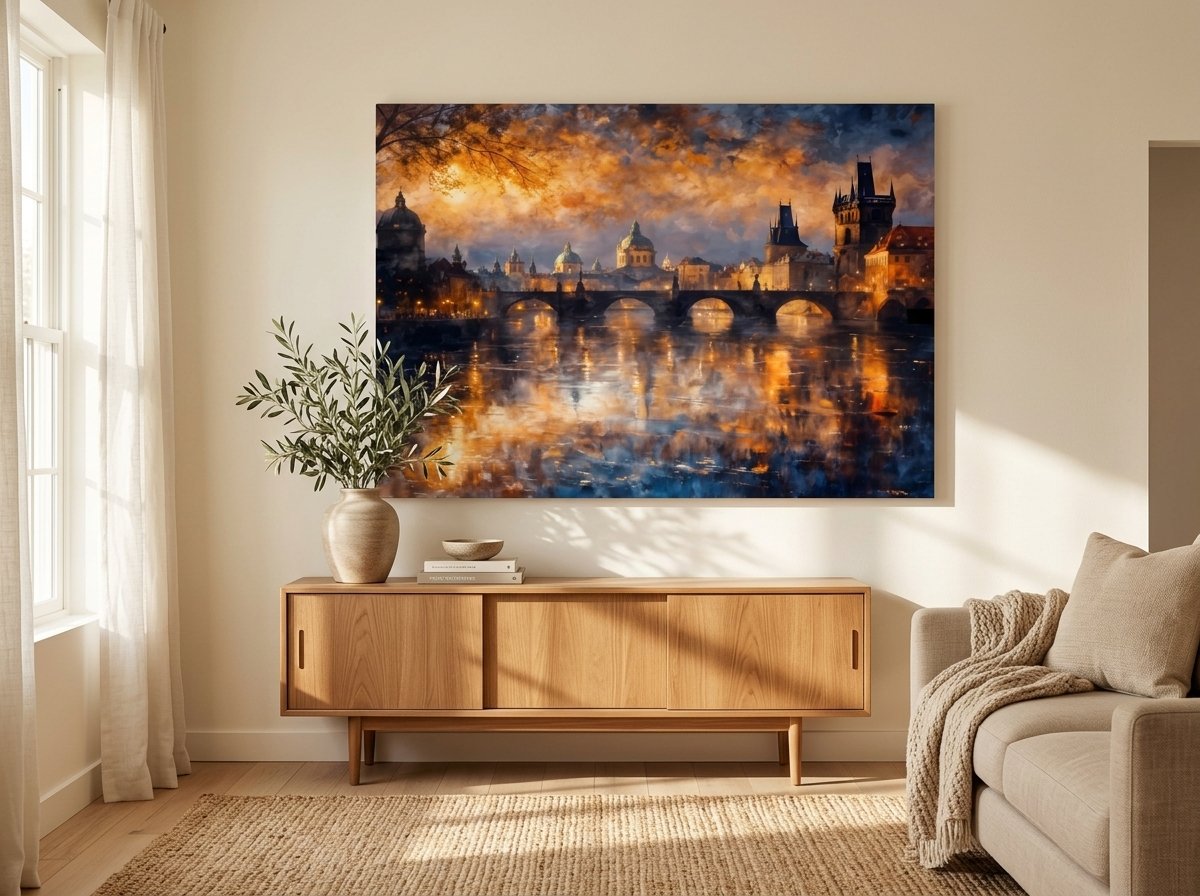 Prague Charles Bridge Sunset Canvas Wall Art for Living Room | Buy Online India