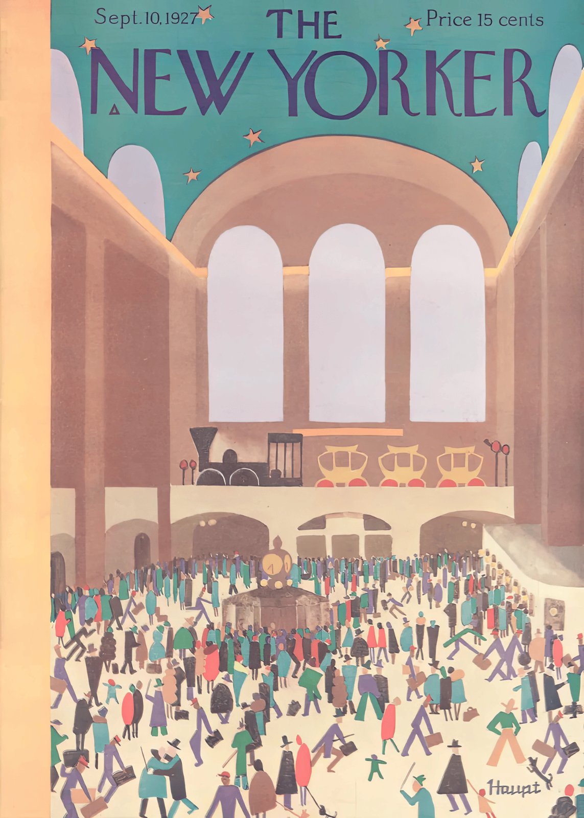 Vintage New Yorker Magazine Cover Poster – Grand Central Terminal by Haupt (Sept 10, 1927) – Retro NYC Poster Poster — Poster