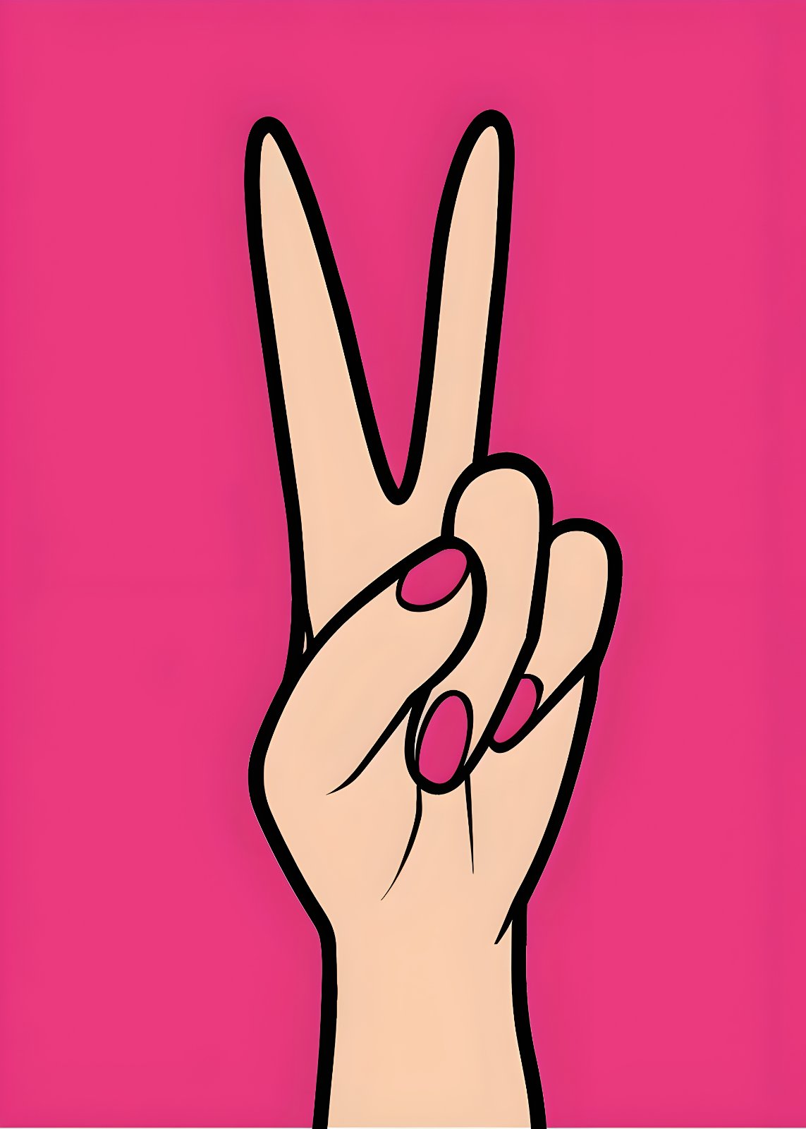 Retro Pop Art Peace Sign Poster | Vibrant Pink Hand Gesture Poster | Modern Girly Preppy Room Decor — Poster