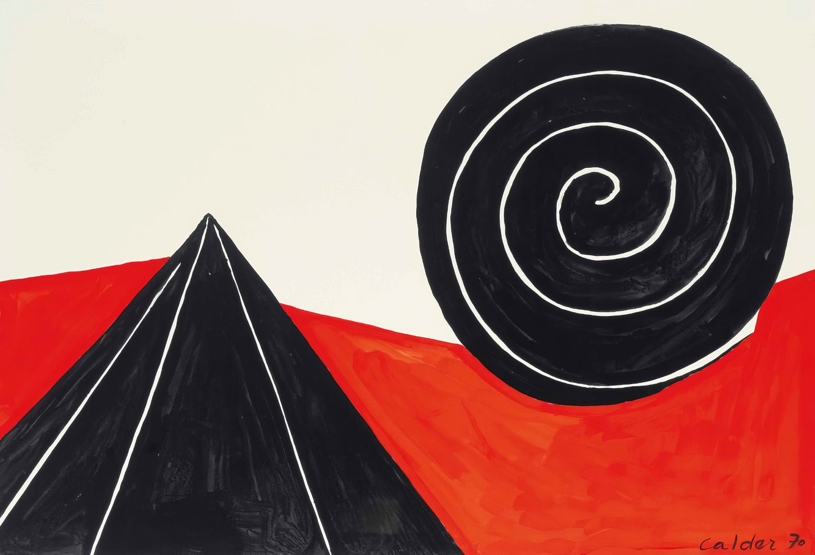 Calder-Inspired 1970 Abstract Poster | Minimalist Red & Black Geometric Fine Art Paper | Modern Living Room Decor — Poster