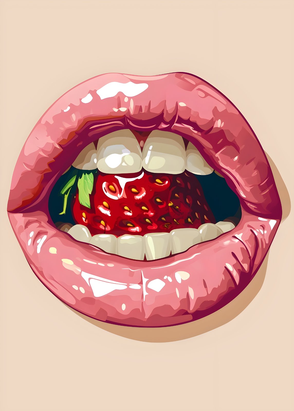 Pop Art Pink Lips Poster – Modern Strawberry Lips Poster, Quirky Trendy Bedroom Decor, Glam Poster — Poster