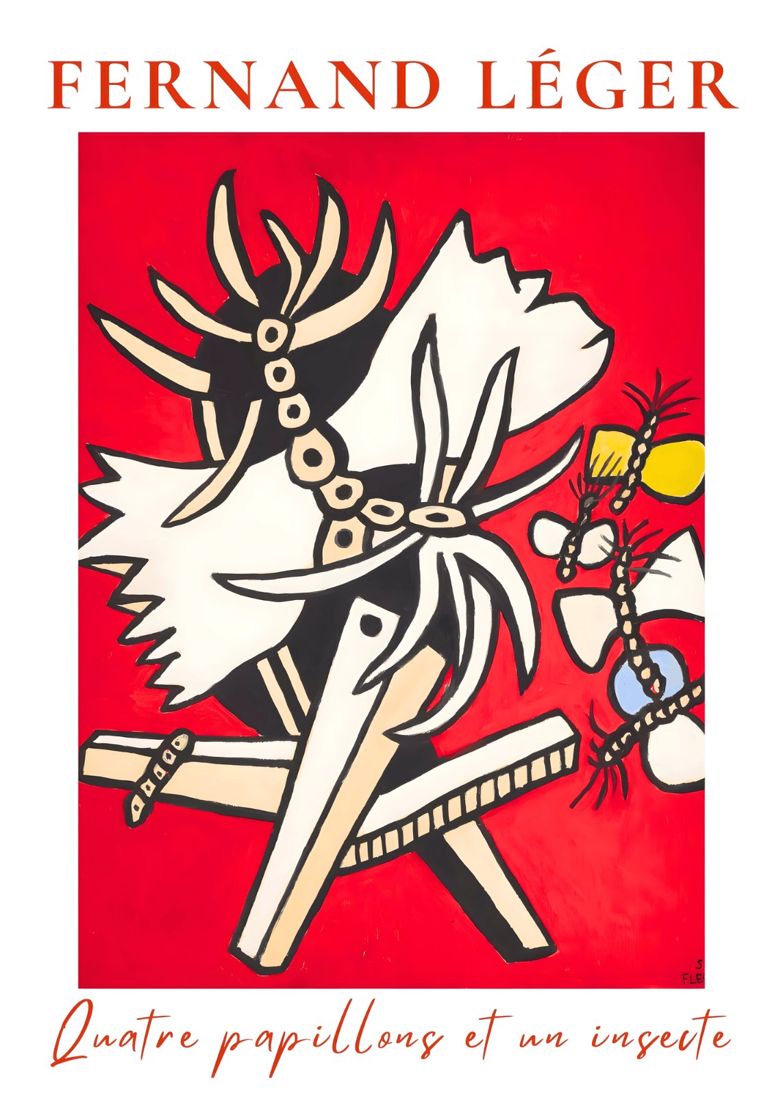 Fernand Léger 'Quatre papillons et un insecte' Art Print | Bold Red Abstract Exhibition Poster for Modern Wall Decor — Poster