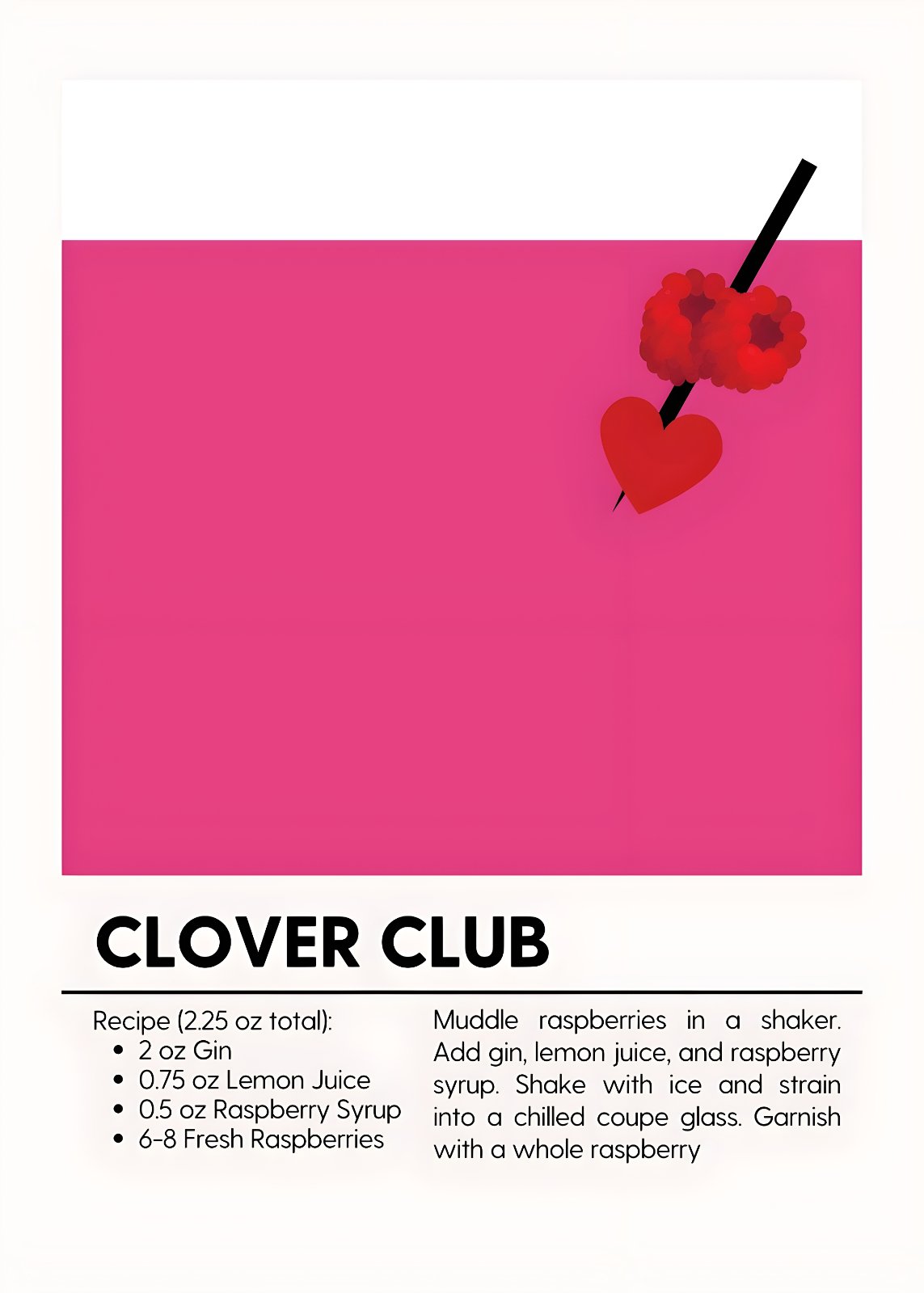 Clover Club Cocktail Poster | Retro Bar Cart Poster | Modern Kitchen Poster Decor — Poster