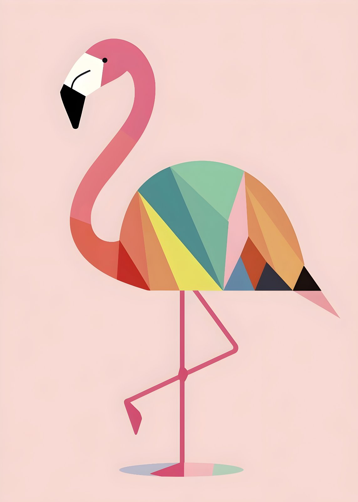 Modern Geometric Flamingo Art Print | Colorful Pastel Nursery & Living Room Wall Decor — Poster