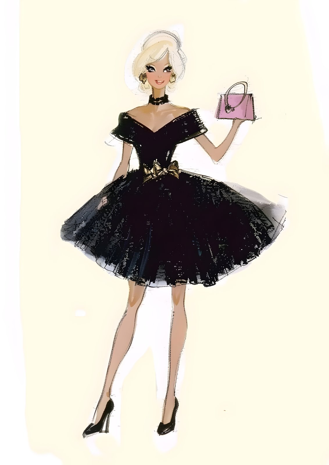 Chic Fashion Illustration Poster – Elegant Blonde Woman in Black Evening Dress Print — Poster