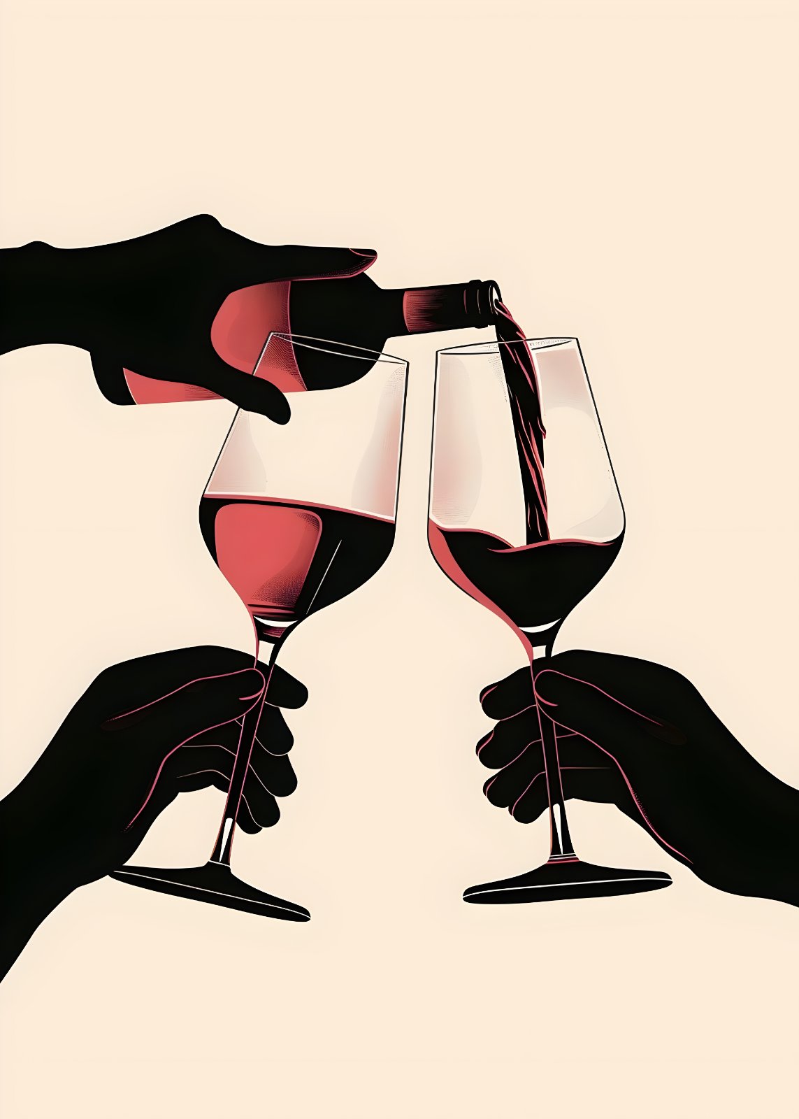 Modern Wine Poster | Minimalist Red Wine Pouring Illustration Poster | Contemporary Kitchen & Dining Room Decor — Poster