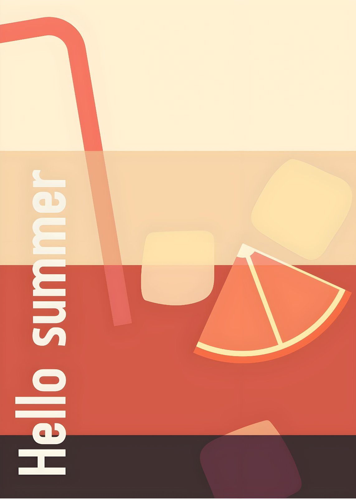 Hello Summer Retro Cocktail Poster | Modern Minimalist Beverage Illustration Art for Kitchen & Living Room Decor — Poster