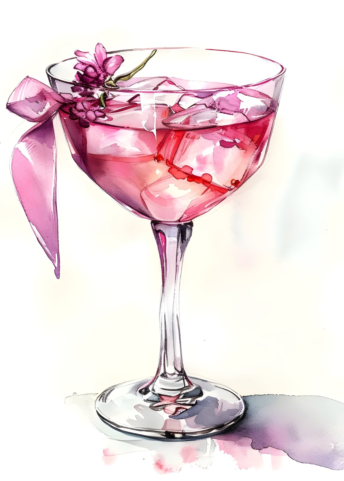 Watercolor Pink Cocktail Print | Elegant Coupe Glass Poster Art for Kitchen & Bar — Poster