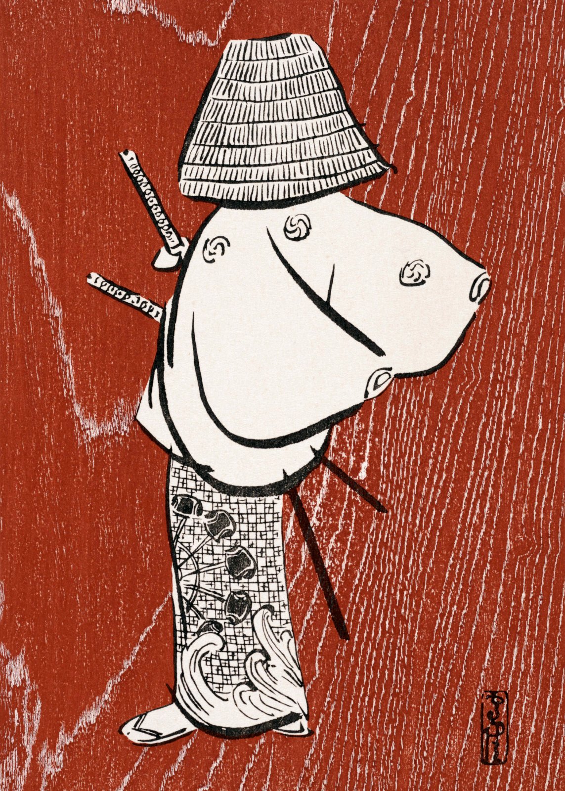 Vintage Japanese Samurai Poster - Rustic Red Wood Grain Ukiyo-e Style Poster - Traditional Asian Home Decor — Poster
