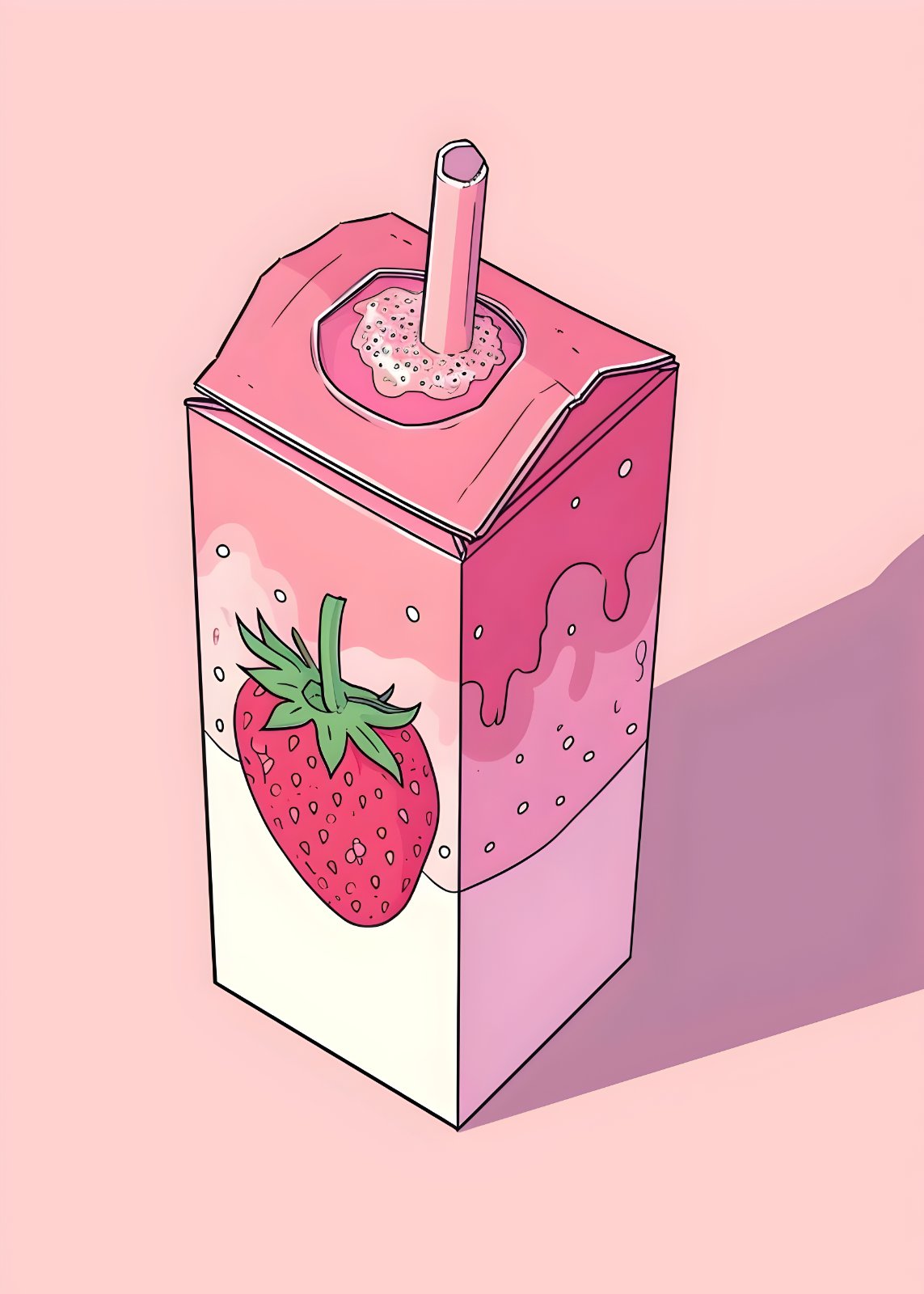 Pastel Pink Strawberry Milk Carton Poster | Aesthetic Cute Kawaii Art Print for Bedroom & Dorm Decor — Poster