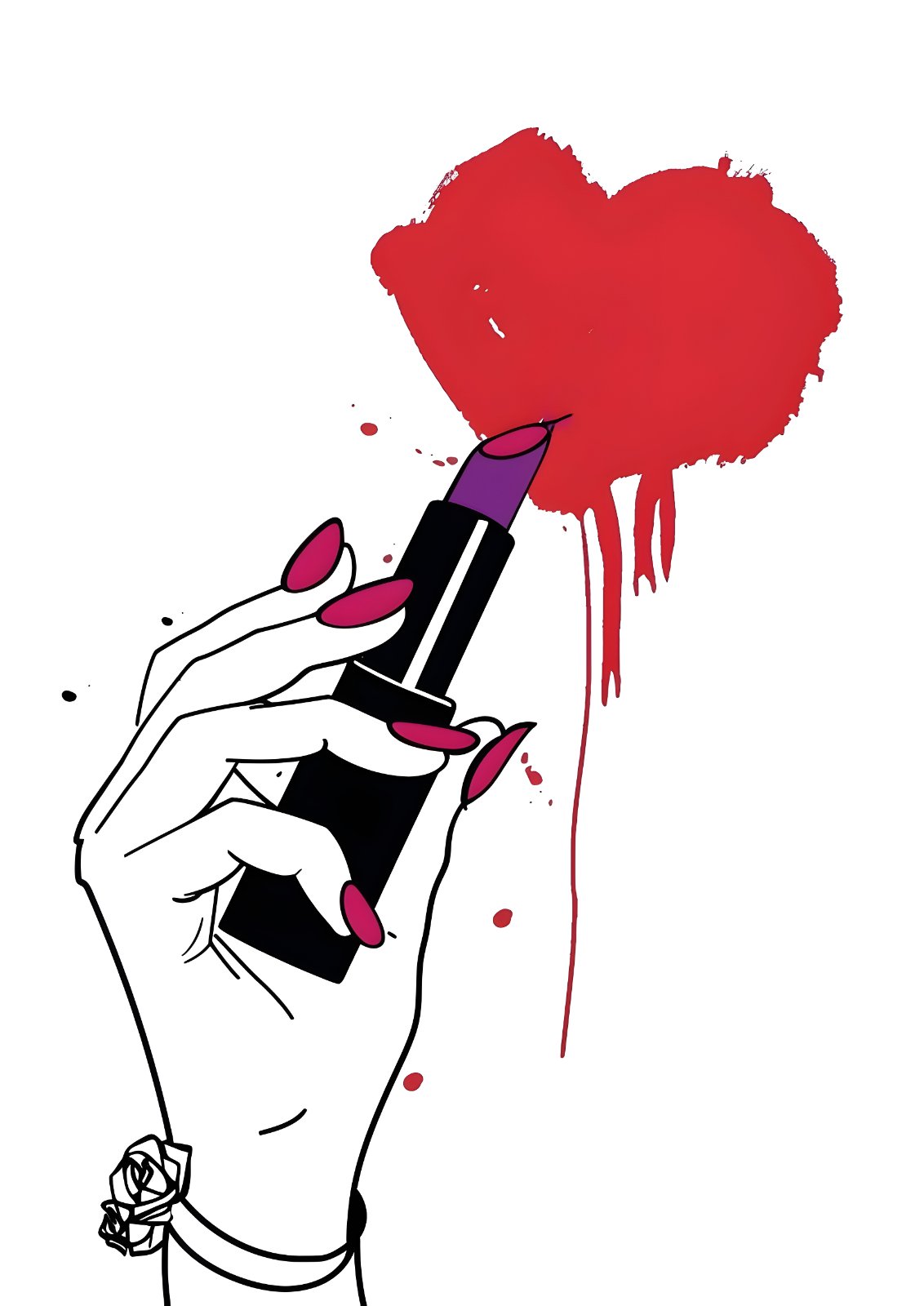 Bold Red Heart & Purple Lipstick Poster | Modern Fashion Illustration Poster | Edgy Glam Bedroom Decor — Poster