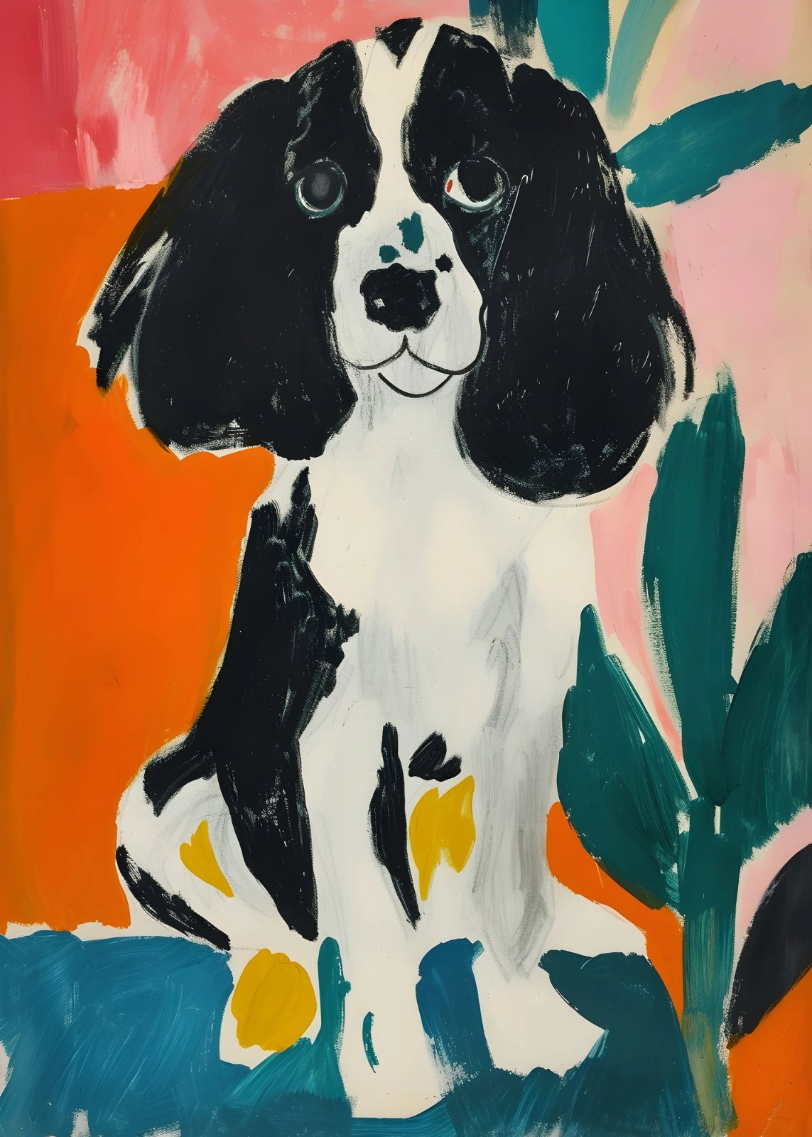 Colorful Abstract Dog Poster - Cute Black and White Puppy Poster - Modern Pop Art Pet Painting  — Poster