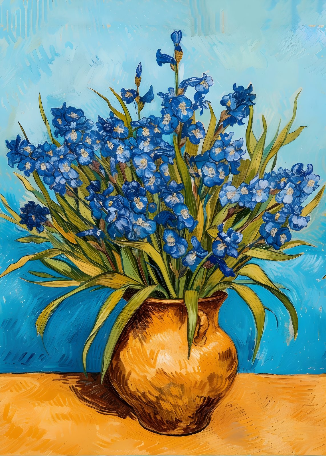 Vincent Van Gogh Irises in a Vase Poster - Classic Fine Art Reproduction Print, Blue Floral Painting for Living Room Decor — Poster